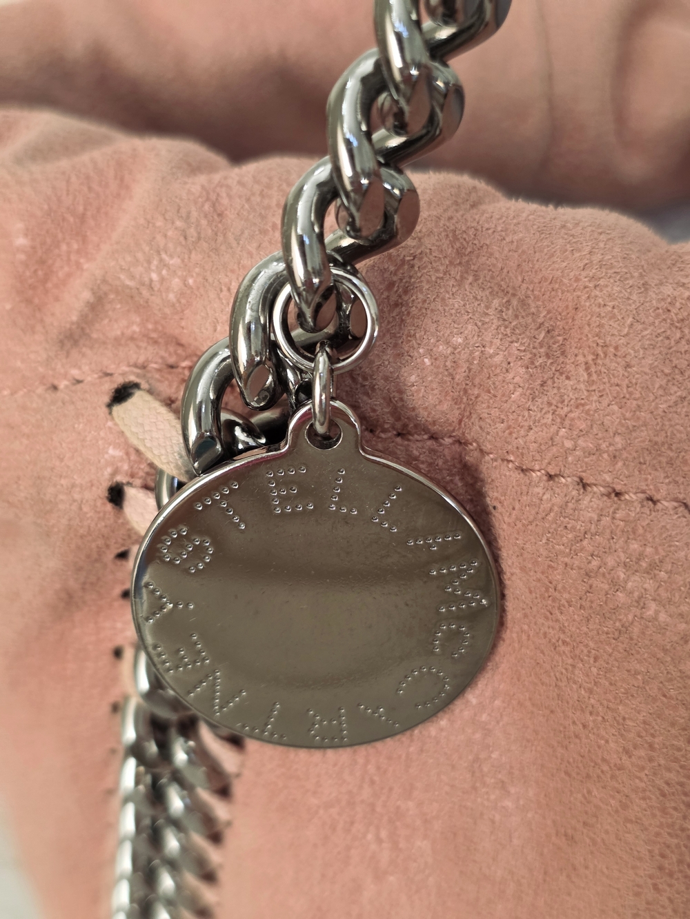 Rare Stella McCartney Falabella Coral Pink Silver Mini Drawstring Pouch Tote - Picture 4 of 16